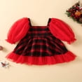 thumbnail image 4 of 1-5Years Robes de Noël pour les Tout-Petits Fille Plaid Cou Carré Maille Manches Bouffantes une Ligne Tulle Princesse Robe de Soirée Robes Rouges 4-5 Ans, 4 of 7
