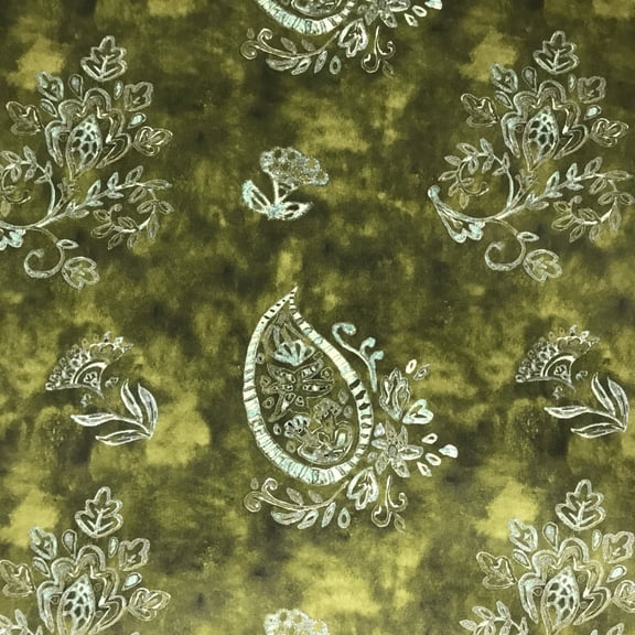 Decora Furnishings Velvet Fabric Paisley Design Sewing and Craft Fabric By The Yard Algae Green
