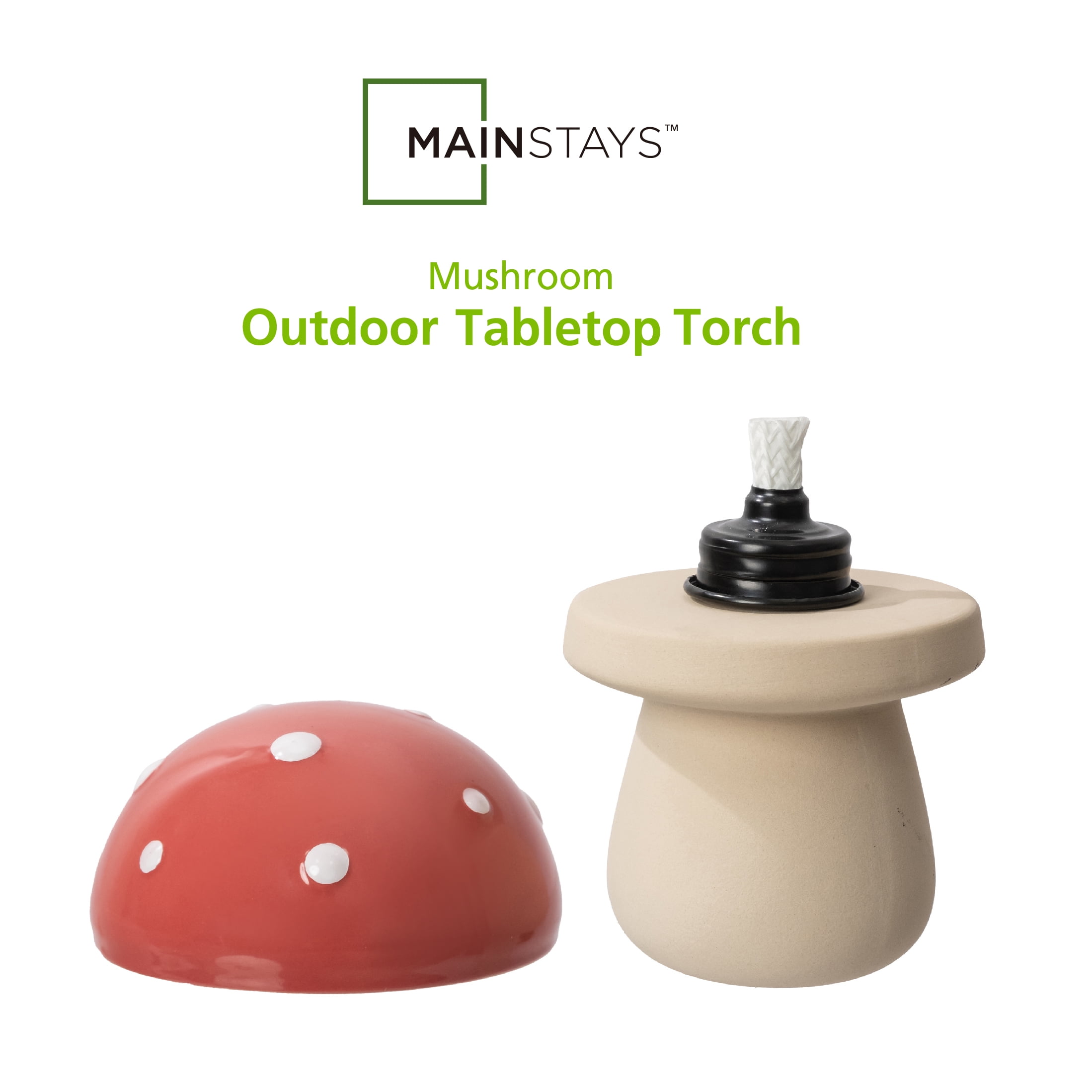 Mainstays Ceramic Mushroom Tabletop Torch for Outdoor Use with Fiberglass Wick