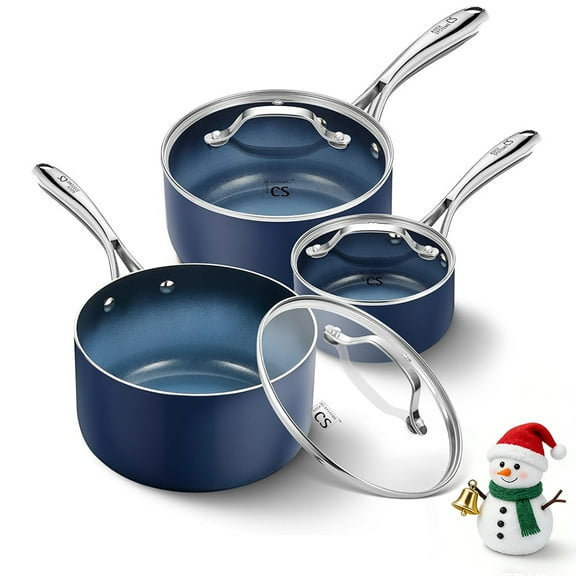 Koch Systeme CS 1 2 3QT Ceramic Nonstick Saucepan Set, Induction Compatible Sauce Pan, Oven Safe, Gradient Blue