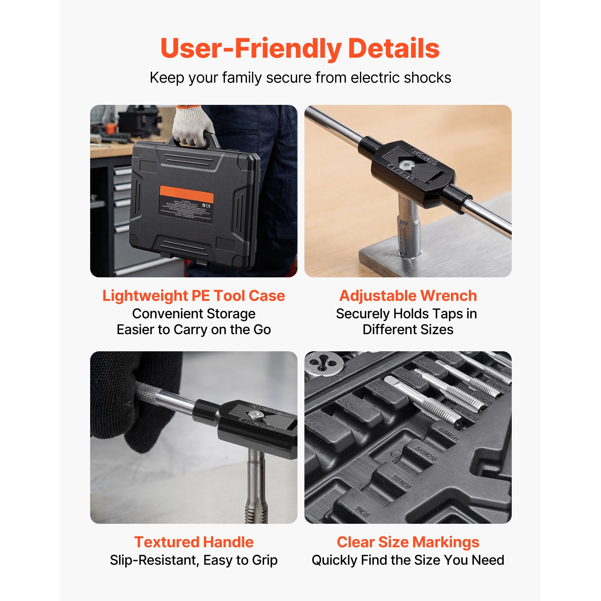 KFFKFF 51-Piece Tap and Die Set, SAE Sizes 1/4" to 1", Includes Coarse and Fine Thread Tools, Wrenches, Accessories, and Storage Case, Made of Durable Bearing Steel for Threading and Rethreading