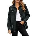 thumbnail image 3 of Women's Loose Fit Long Sleeve Button Lapel Pocket Cowboy Tops Solid Color Blouse Comfy Casual Daily Wear Weekend Outfits | CSEONE,Black L, 3 of 7