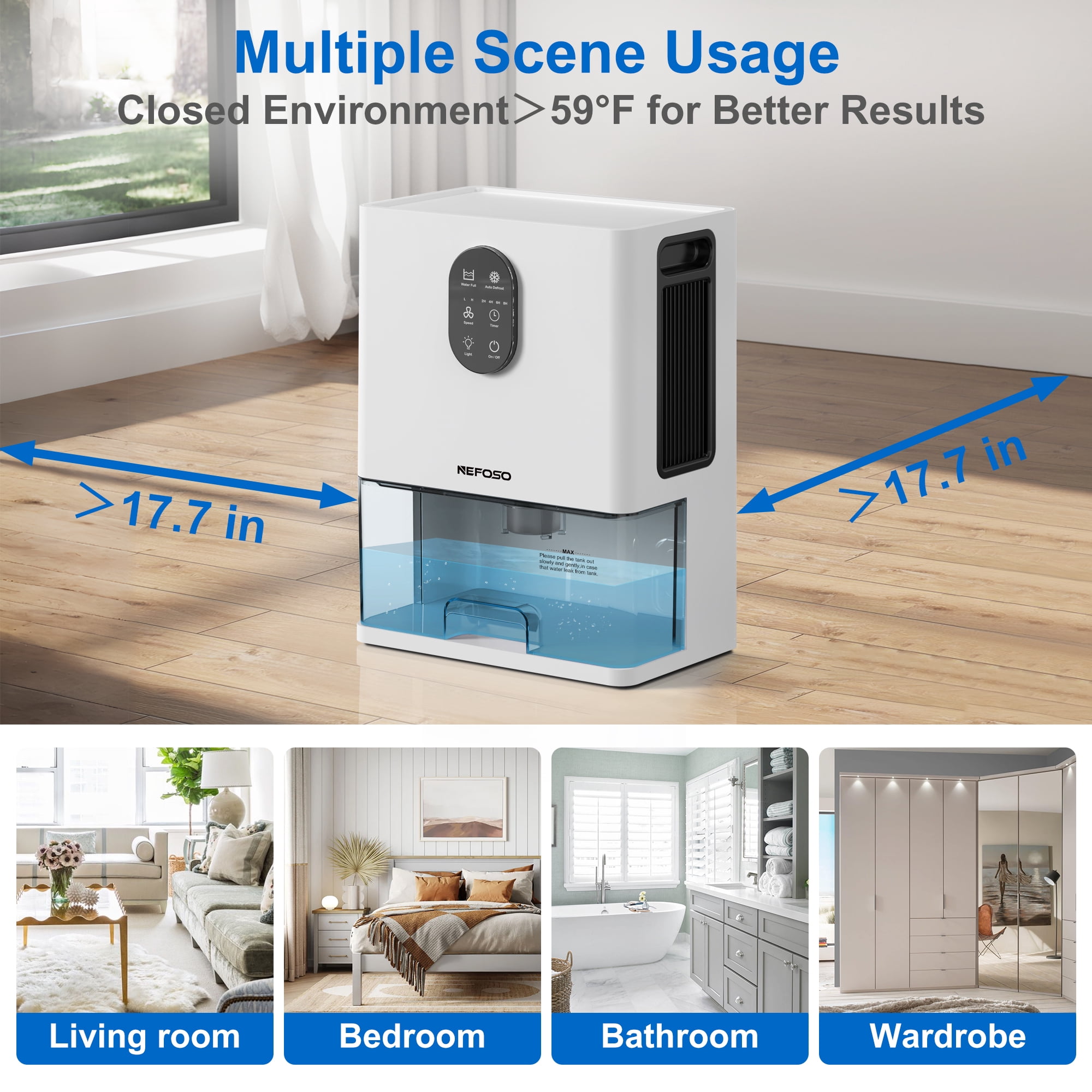 Nefoso 101 oz Dehumidifier for Basement, 800 sq. ft Coverage Area Quiet Dehumidifier with Timer, Sleep Mode, Defrost, 7 Color Light for Home Bathroom Bedroom Living Room Closet RV
