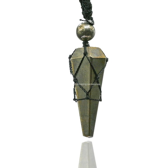 Pyrite Crystal Stone Holder Necklace Pendulum, Unique Women Men Necklace (Black Macrame)