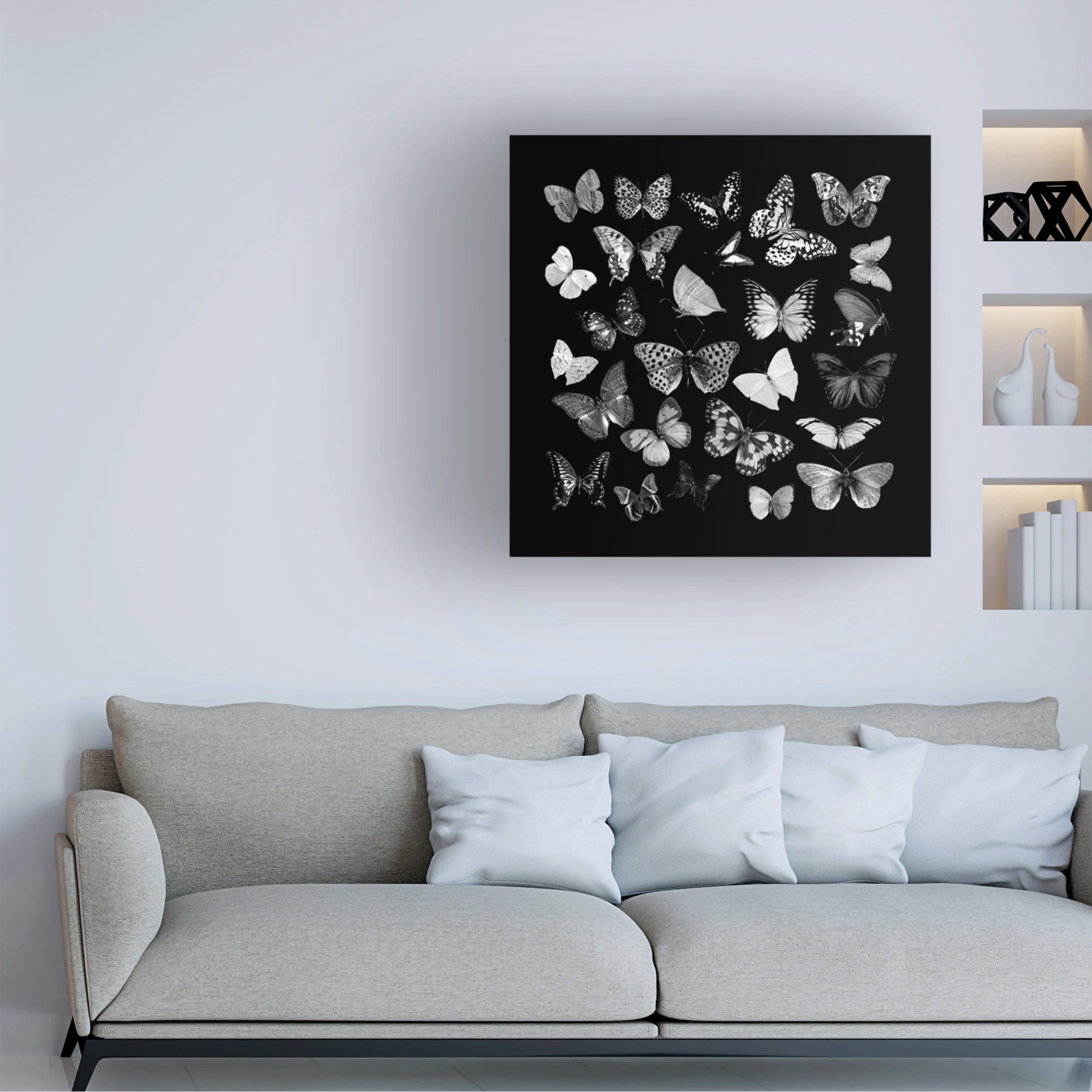 Canvas Wall Art - Tom Quartermaine 'Black and White Butterflies Square' Wall Art for Living Room, Bedroom, or Office DÃ©cor by Trademark Fine Art - 18 x 18 Inches