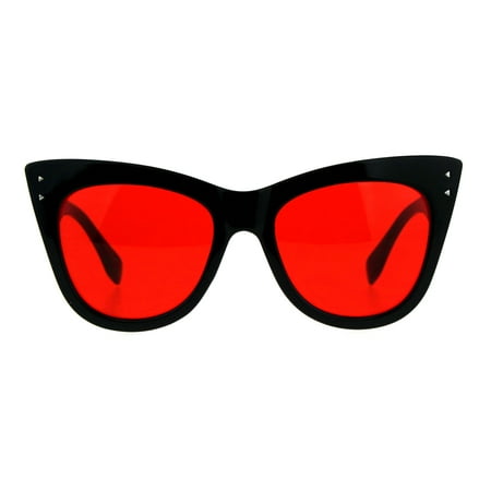 Womens Mod Thick Oversize Cat Eye Diva Plastic Sunglasses Solid Black Red