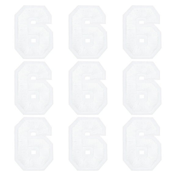 Uxcell Iron on Number Patches 2" Number 6 Embroidered Patch (White, Pack of 9)
