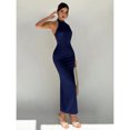 thumbnail image 3 of Navy Blue Backless Sleeveless Evening Dress With Faux Pearl Strand Detail, Elegant Formal Gown For Women, 3 of 5