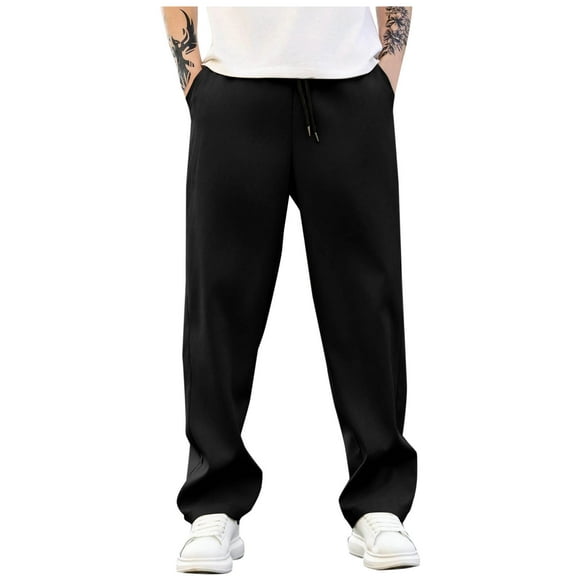 Wyobmus Mens Causal Jogger Pants Lightweight Outdoor Workout Running Pants Comfy Elastic Waist Drawstring Lounge Pants M-3X Black