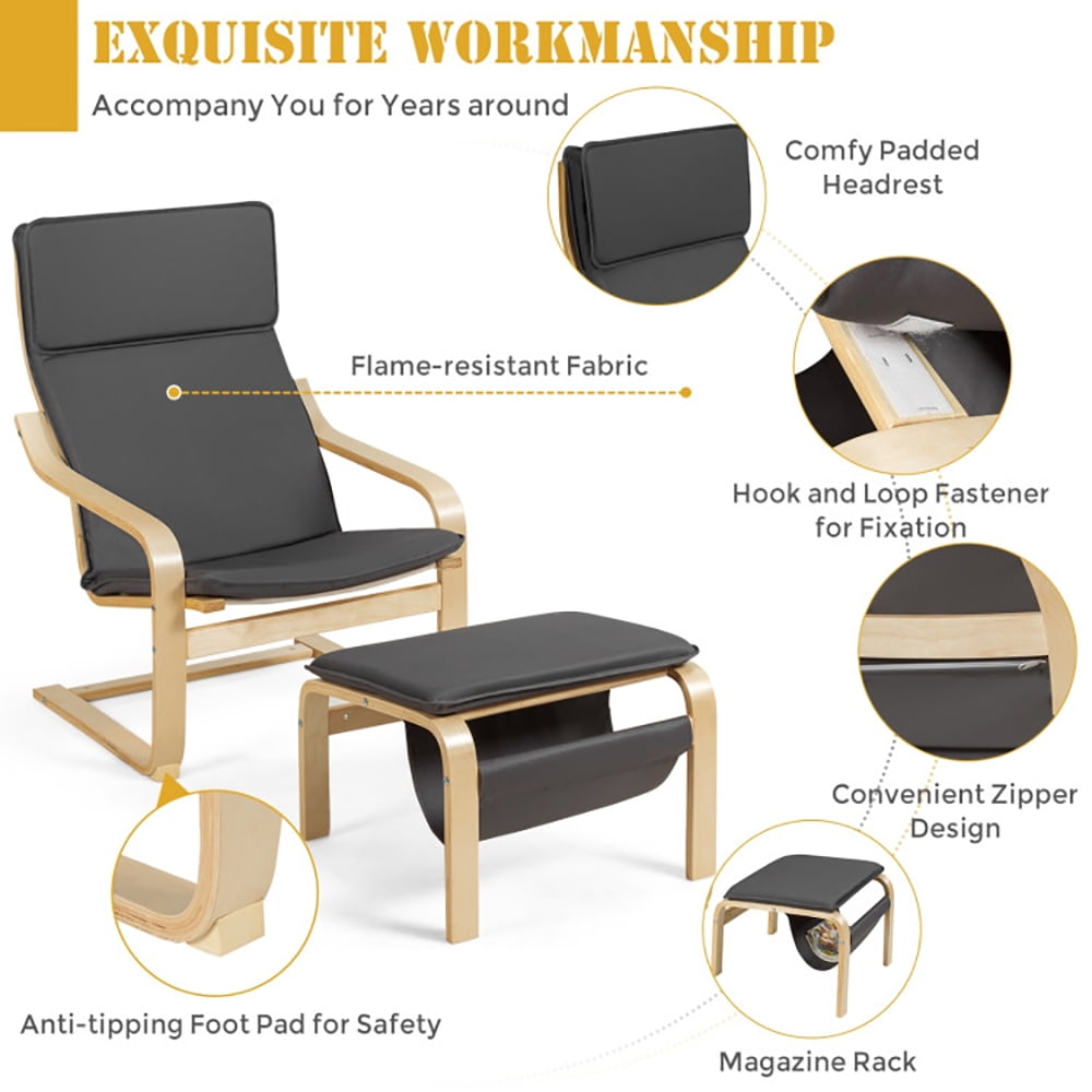 Finihen Bentwood RecliningChair, Relax Bentwood Lounge Chair Set with Magazine Rack, for Living Room, Bedroom, Gray Finihen Bentwood RecliningChair, Relax Bentwood Lounge Chair Set with Magazine Rack, for Living Room, Bedroom, Gray