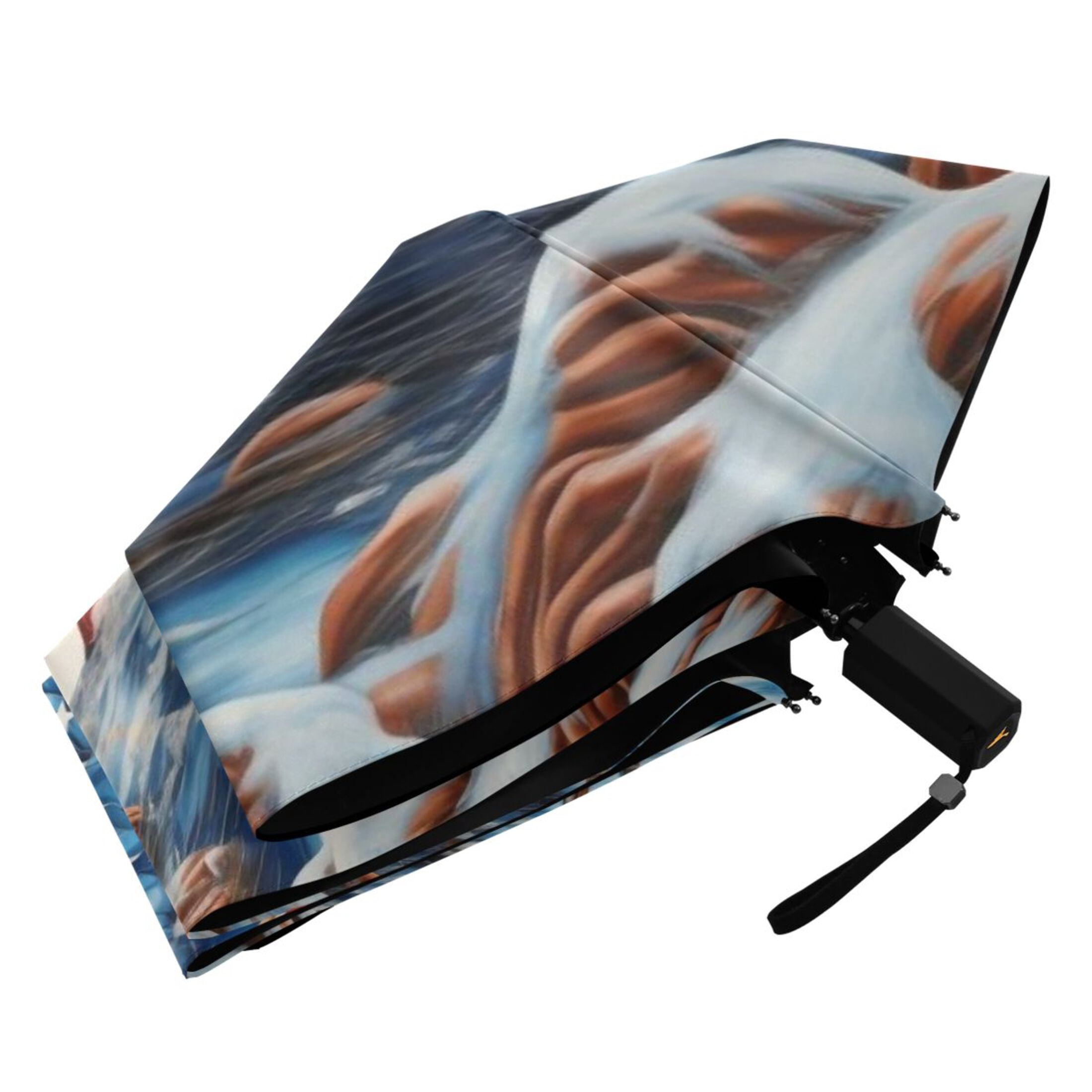 American Flag and Cattle Compact Sun Umbrella Windproof Travel Umbrellas for Rain Strong Portable UV Protection