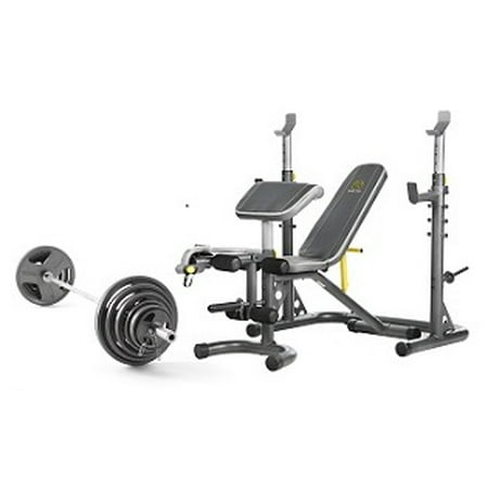 Weider Cast Iron Olympic Hammertone Weight Set, 210 Lb and Golds Gym XRS 20 Olympic Workout Bench with Squat (Best Workout Bench For Home)