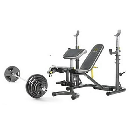 Olympic Gym Equipment Weider Cast Iron Olympic Hammertone Weight Set, 210 Lb and Gold's Gym XRS 20 Olympic Workout Bench with Squat Rack ()