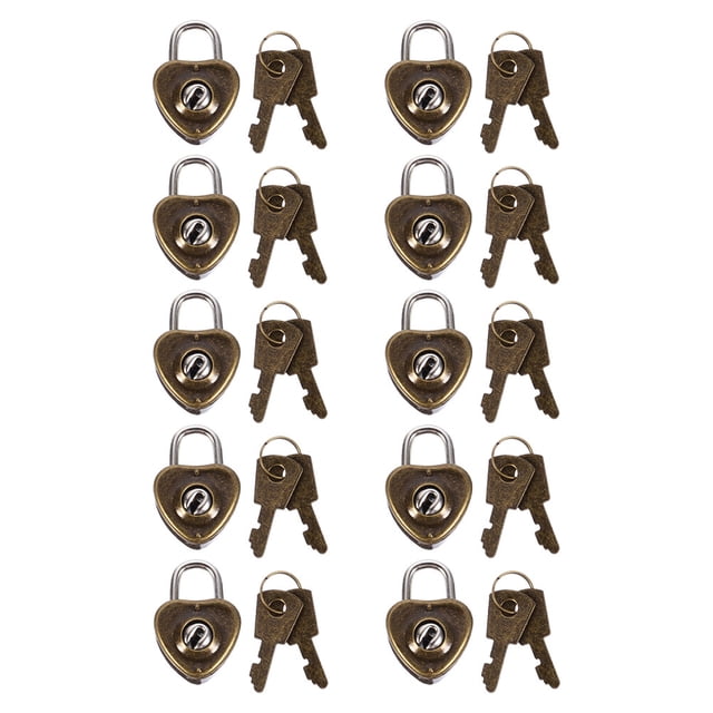 10pcs Practical Heart Shape Padlock Mini Cabinet Lock Drawer Lock for Luggage