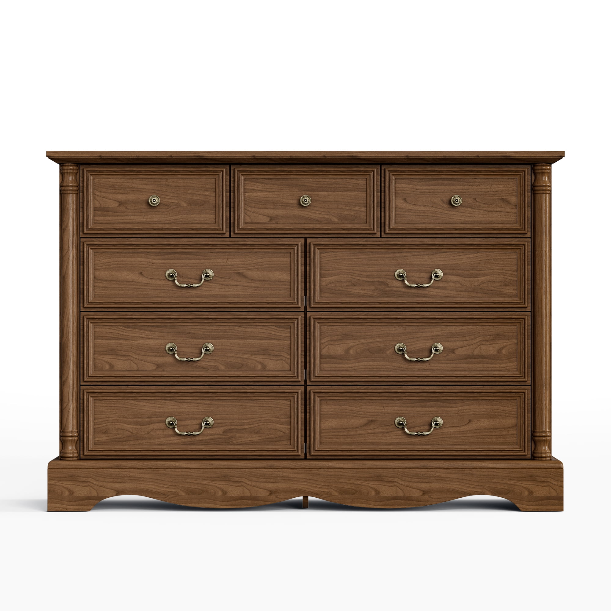 ZBOM 9 Drawer Dresser, 54 Inch Wide Farmhouse Style Chest of Drawers with Charging Station, Distressed Finish Design, Modern Storage Dresser Organizer TV Stand for Bedroom, Living Room，Brown
