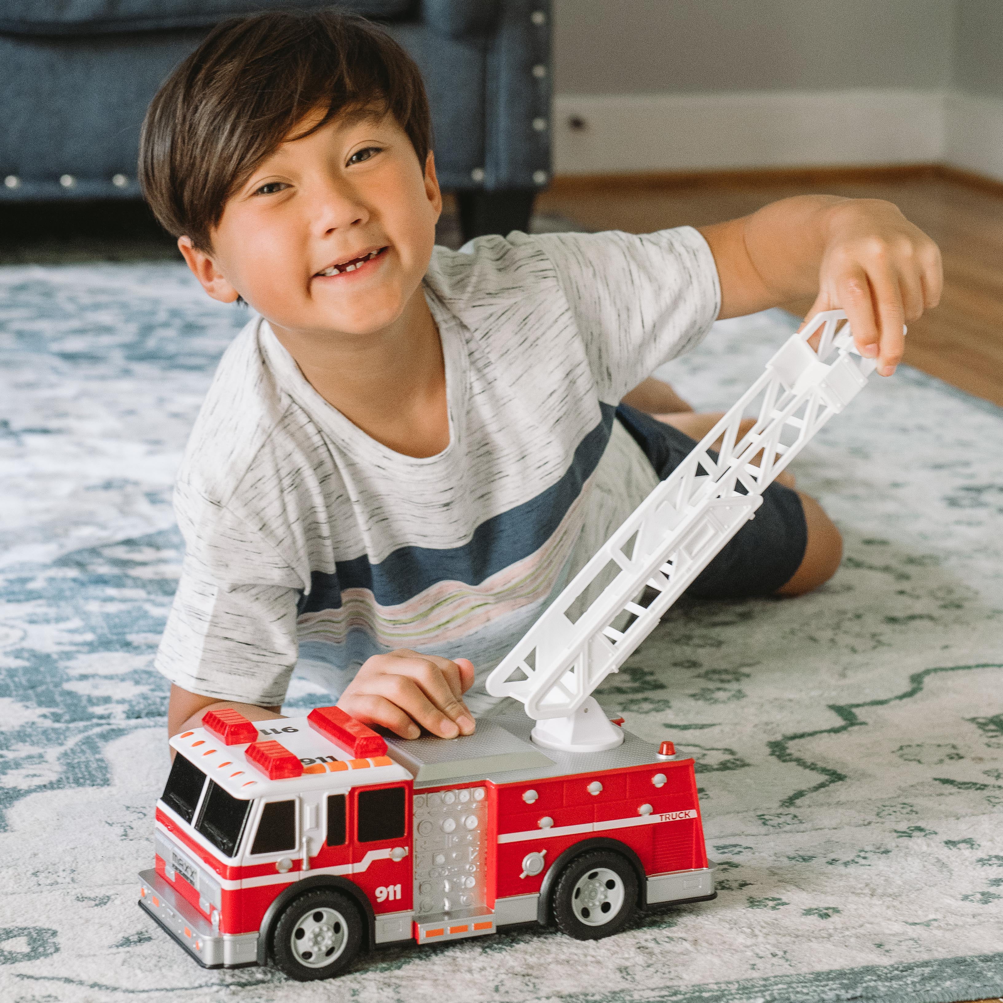 Maxx Action Large Firetruck with Extendable Ladder – Lights & Sounds Motorized Rescue Vehicle