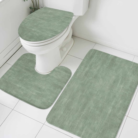 Minimalist Sage Green Bathroom Rugs Sets 3 Piece, Vintage Art Distressed Pattern Farmhouse Absorbent Non-Slip Rug, Toilet Lid Cover and Bath Floor Carpet Large Size