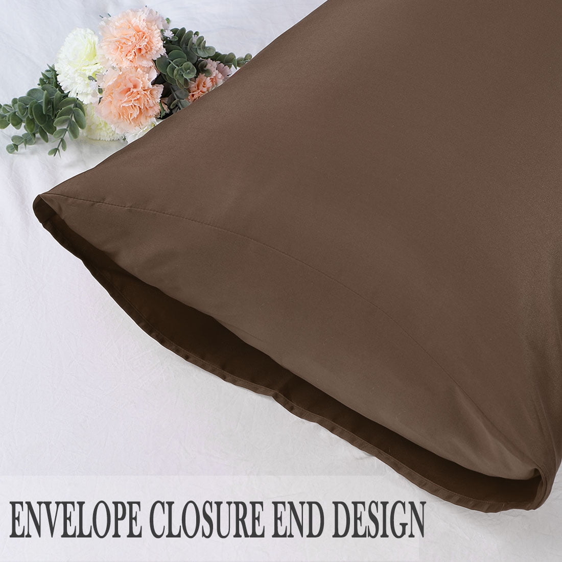 Unique Bargains Silky Satin Pillow Cases Covers Set of 2 Brown Standard