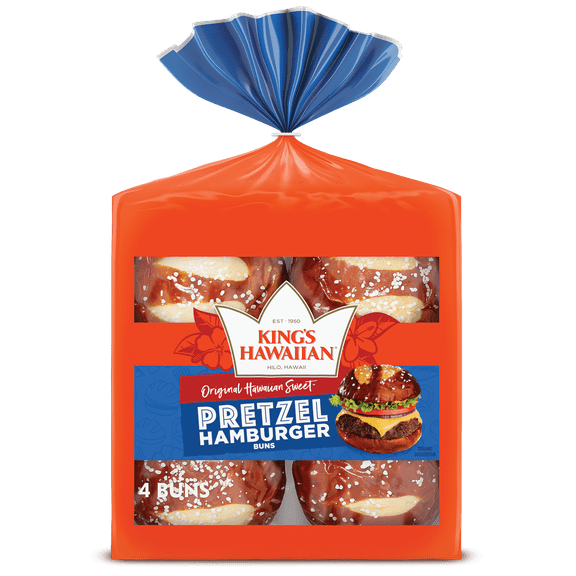 2x-King's Hawaiian Pretzel Hamburger Buns 4 Count 10.5 oz