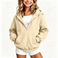 thumbnail image 4 of Rrxhxhs Hoodies for Girls Solid Color Half Zip Long Sleeve Oversized Casual Hooded Sweatshirt with Kangaroo Pocket,Beige,2-3 Years, 4 of 5