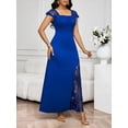thumbnail image 6 of Royal Blue Sequin Mesh Lace Trim Fitted Maxi Dress For Women Evening Party Wedding Guest Dress, 6 of 8
