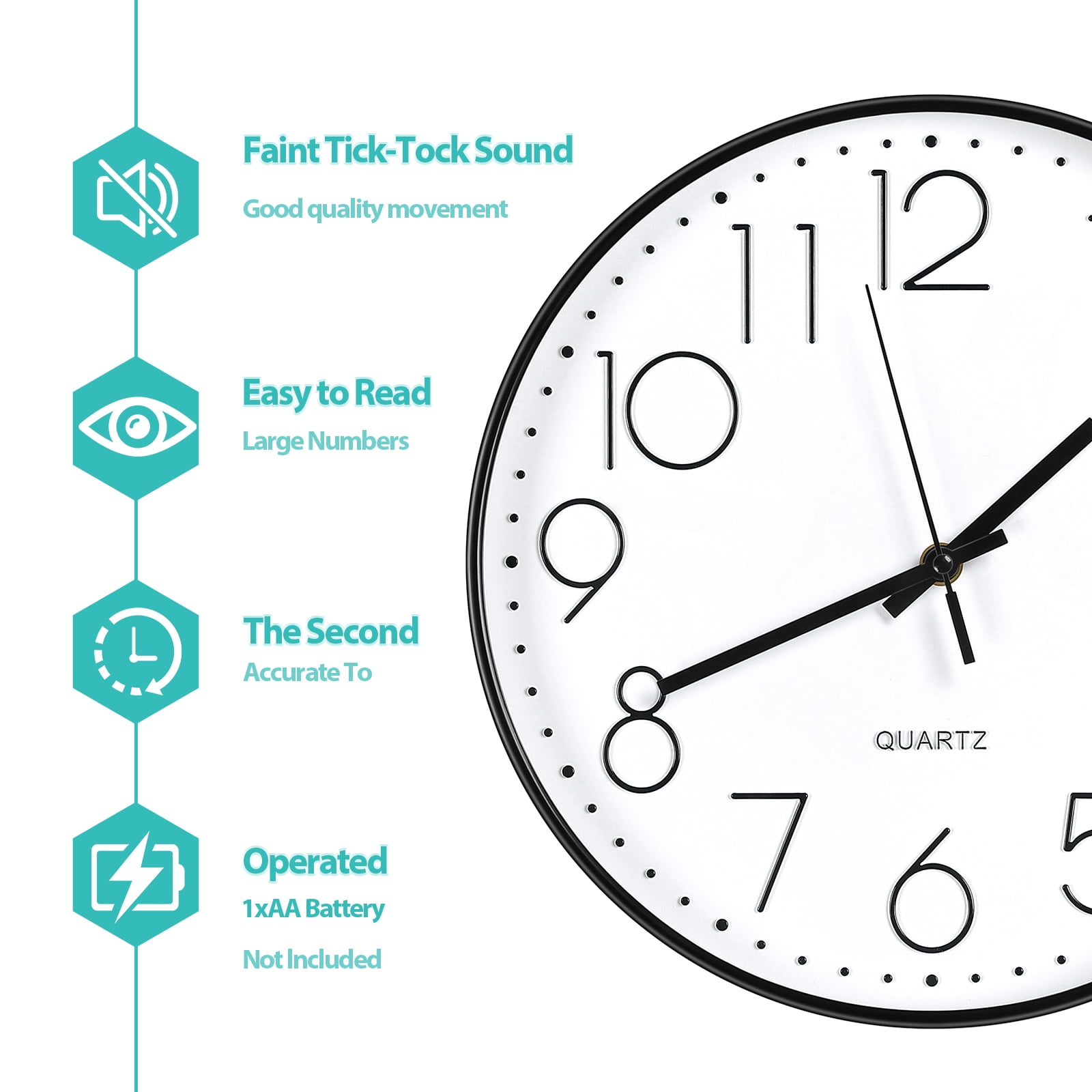 Wall clock Plastic Silent Suitable for decoration 12in Black