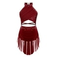 thumbnail image 2 of Aiihoo Girls Lyrical Dance Dress Sleeveless Backless Leotard Dress Sparkle Modern Dancing Dress Burgundy 14, 2 of 6