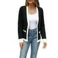 thumbnail image 3 of Women's Open Front Cardigan Sweaters with Trim, Long Sleeve Knit Cardigan Casual for Fall and Winter Black XL, 3 of 9