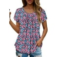 thumbnail image 3 of KISSMODA Women Tunic Tops Dressy Casual Summer Short Sleeve Shirts Floral Loose Fit Pleated Boho Top S-3XL, 3 of 5