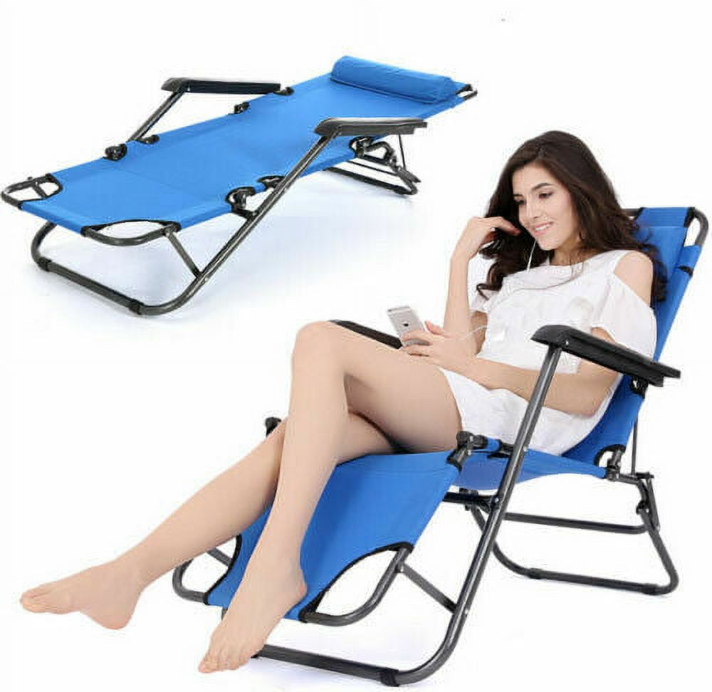 unbrand Portable Extendable Outdoor Folding Reclining Chair Dual Purposes Lounge Recliners Home Patio Beach Chair - image 2 of 13
