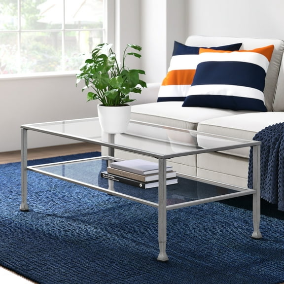ClickDecor Maddox Glass and Metal Coffee Table Silver