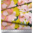thumbnail image 1 of Soimoi Yellow Modal Satin Fabric Leaves & Magnolia Floral Fabric Prints By Yard 42 Inch Wide, 1 of 5
