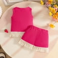 thumbnail image 3 of Faraee 0-3 Years Toddler Baby Girl Summer Clothes Ribbed Waffle 2 Piece Outfits Tassel Hem Tank Tops Drawstring Shorts Clothing Set Hot Pink, 3 of 8