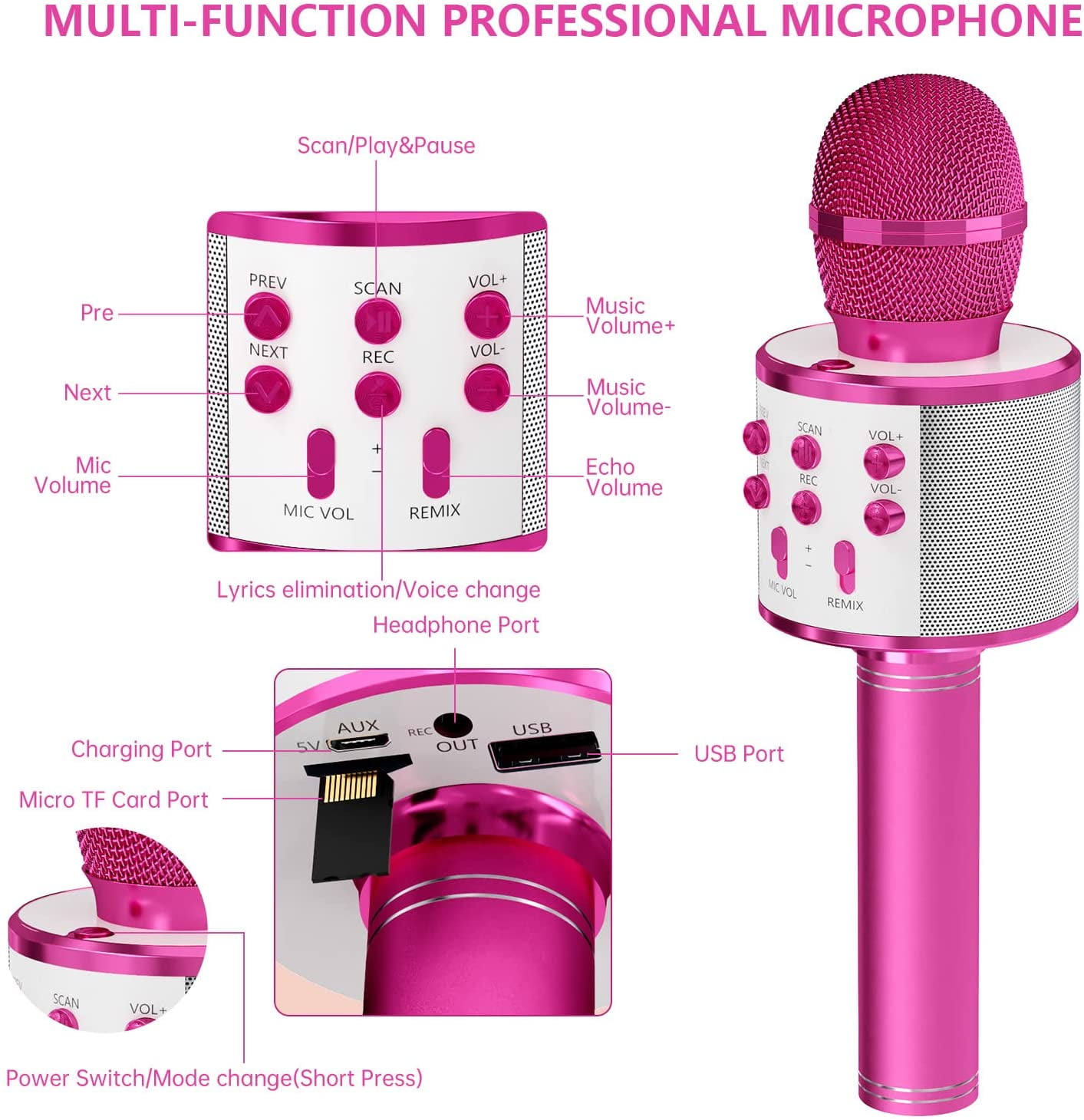 Karaoke Microphone for Kids Fun Toys for 4-15 Year Old Girls Gifts Wireless  Bluetooth Karaoke Microphone Birthday Gifts for 8 9 10 11 Years Old Boys  Girls Purple 