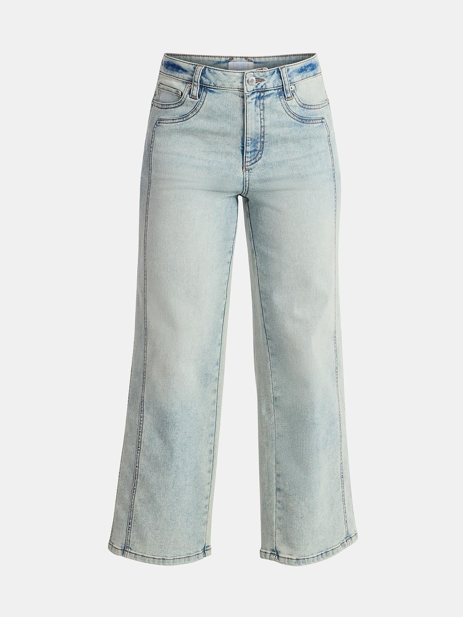 Time and Tru Women's High Rise Wide Leg Cropped Jeans with Side Seam Details, 27" Inseam, Sizes 0-20