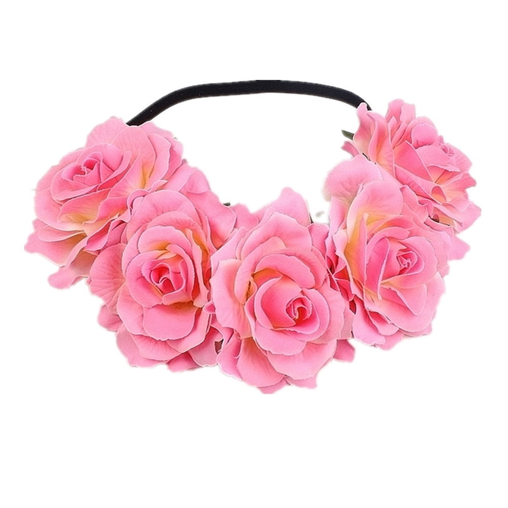 XuBa Artificial Flower Garland Rose Love Shape Wreath Headband Silk Rose Wedding Car Decor Halloween Party Wear
