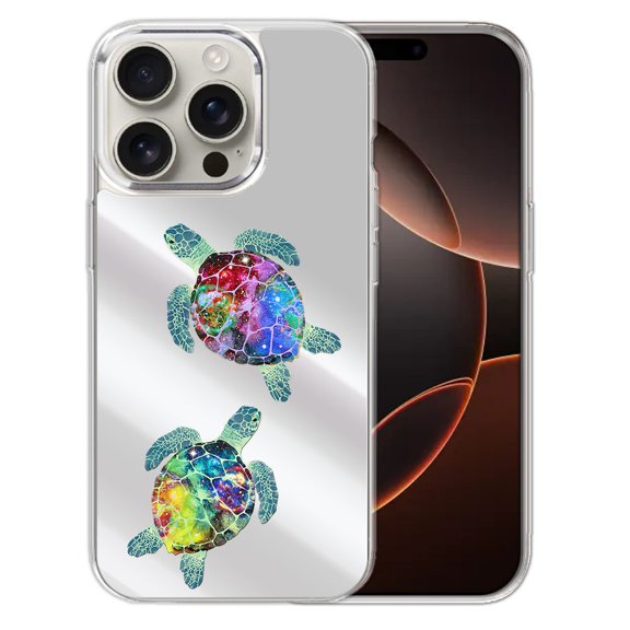 WIRESTER Stylish Mirror Back Case for Women, Slim & Shockproof Phone Cover Compatible with Apple iPhone 16 Pro Max 6.9" 2024 - Sea Turtles Family