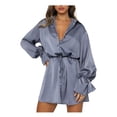 thumbnail image 1 of SAYOO Vestido Suelto de Verano para Mujer, Color Sólido, Manga Larga, Solapa, Manga Acampanada, Falda Atada de un Solo Pecho SAYOO casual, 1 of 9