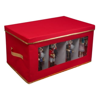 Simplify Large Ornament Storage Box - Holds 64 Christmas Ornaments, 12x12x12 Inches, Red With Handles