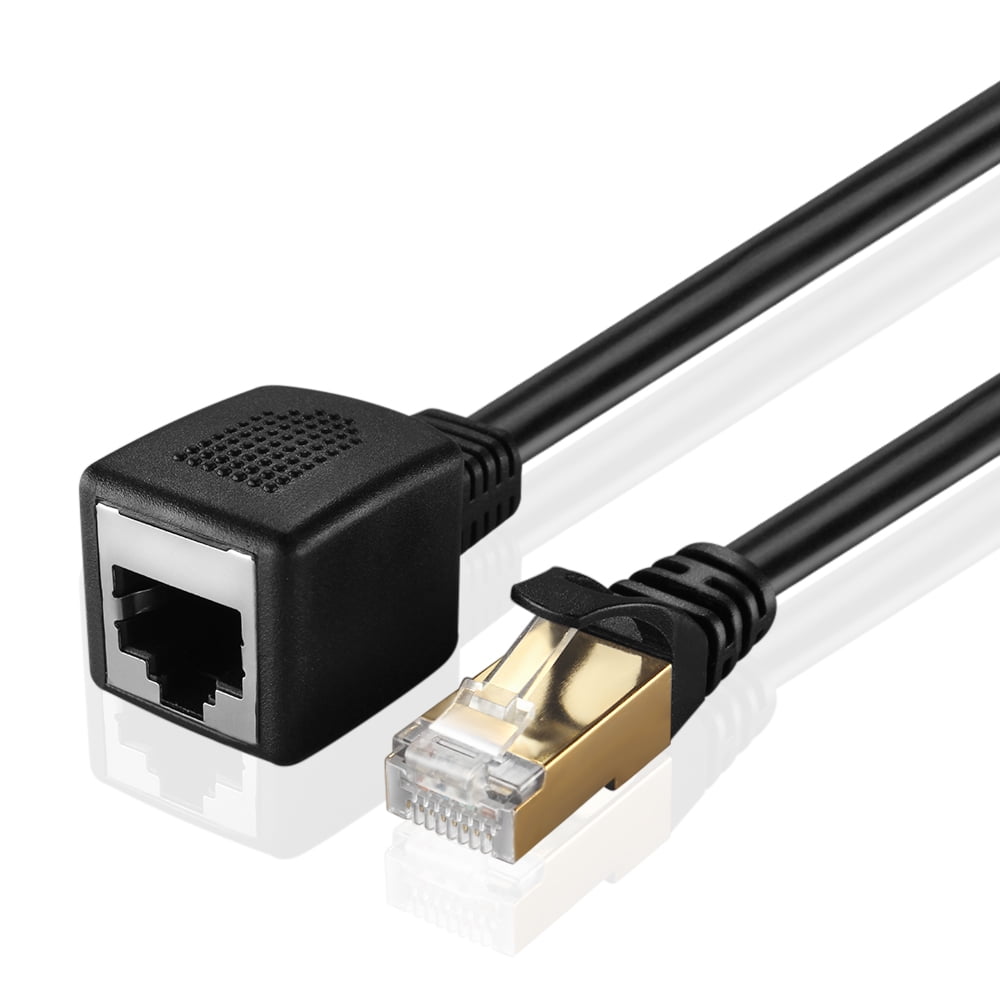 Black, 2-Pack CERRXIAN 90 Degree RJ45 Ethernet LAN Male to Female Cat5 / Cat5e / Cat6 Extender Adapter Up Angle 