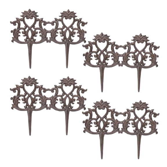 Sungmor Decorative Cast Iron Garden Edging,4 Pack Vintage Garden Border Fence for Lawn, Flower Beds and Patio,Heavy Duty Rustic Ornate Metal Fences,Brown Finish