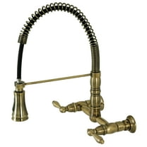 Kingston Brass GS1243AL Heritage Double-Handle 2-Hole Wall-Mount Pre-Rinse Bridge Kitchen Faucet in Antique Brass
