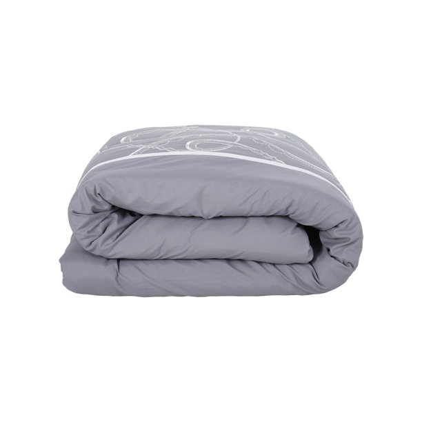 90" x 92" Gray and White Contemporary Wispy Queen Size Duvet Cover