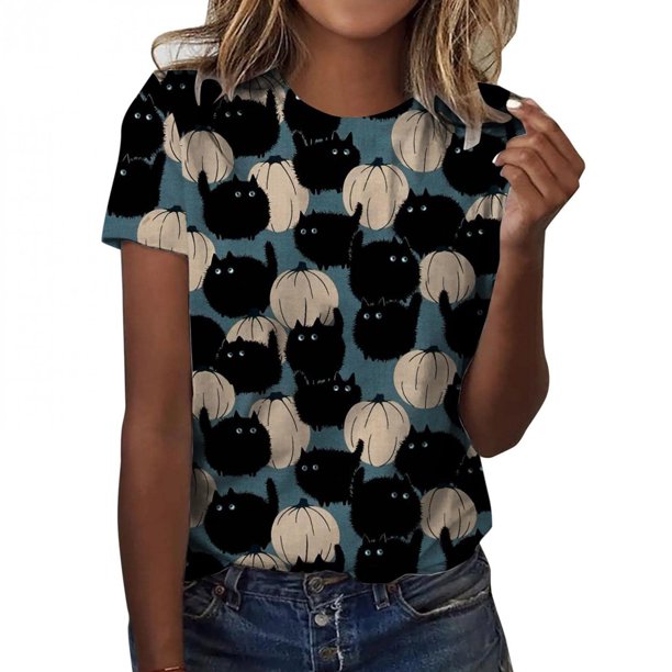 Tops Para Mujer Salir Tops Camiseta Casual Holloween Impreso Cuello Redondo Blusa de Manga Corta Odeerbi ODB150223