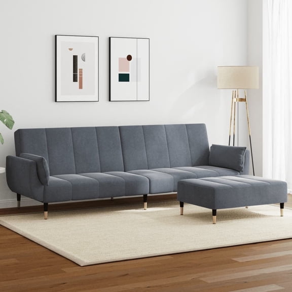 vidaXL 2-Seater Sofa Bed with Footstool Dark Gray Velvet