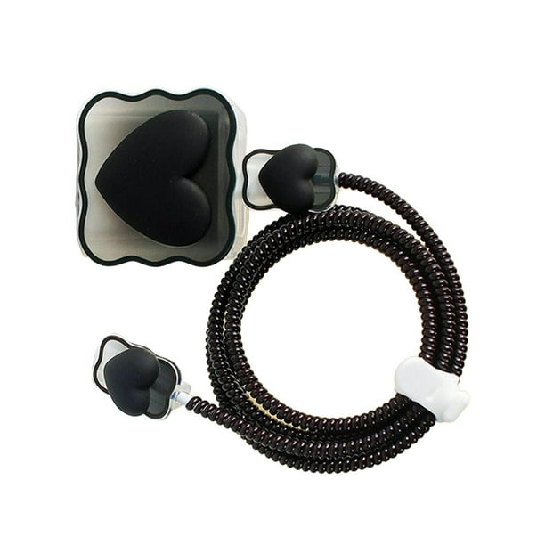 Estuche protector 3D, cabezal de cargador Línea de datos Accesorios de cable de datos Protector de cargador rápido de dibujos animados para teléfono , amor negro