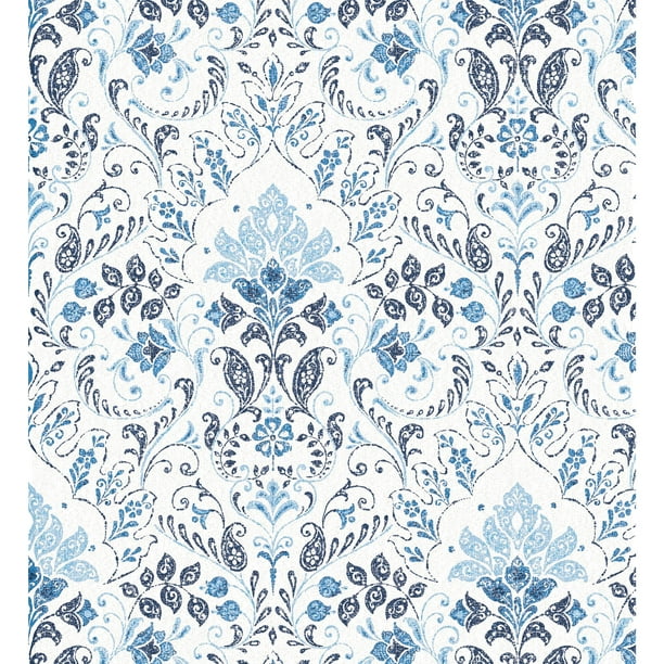 RoomMates Light Blue Persian Damask Peel and Stick Wallpaper - Walmart ...