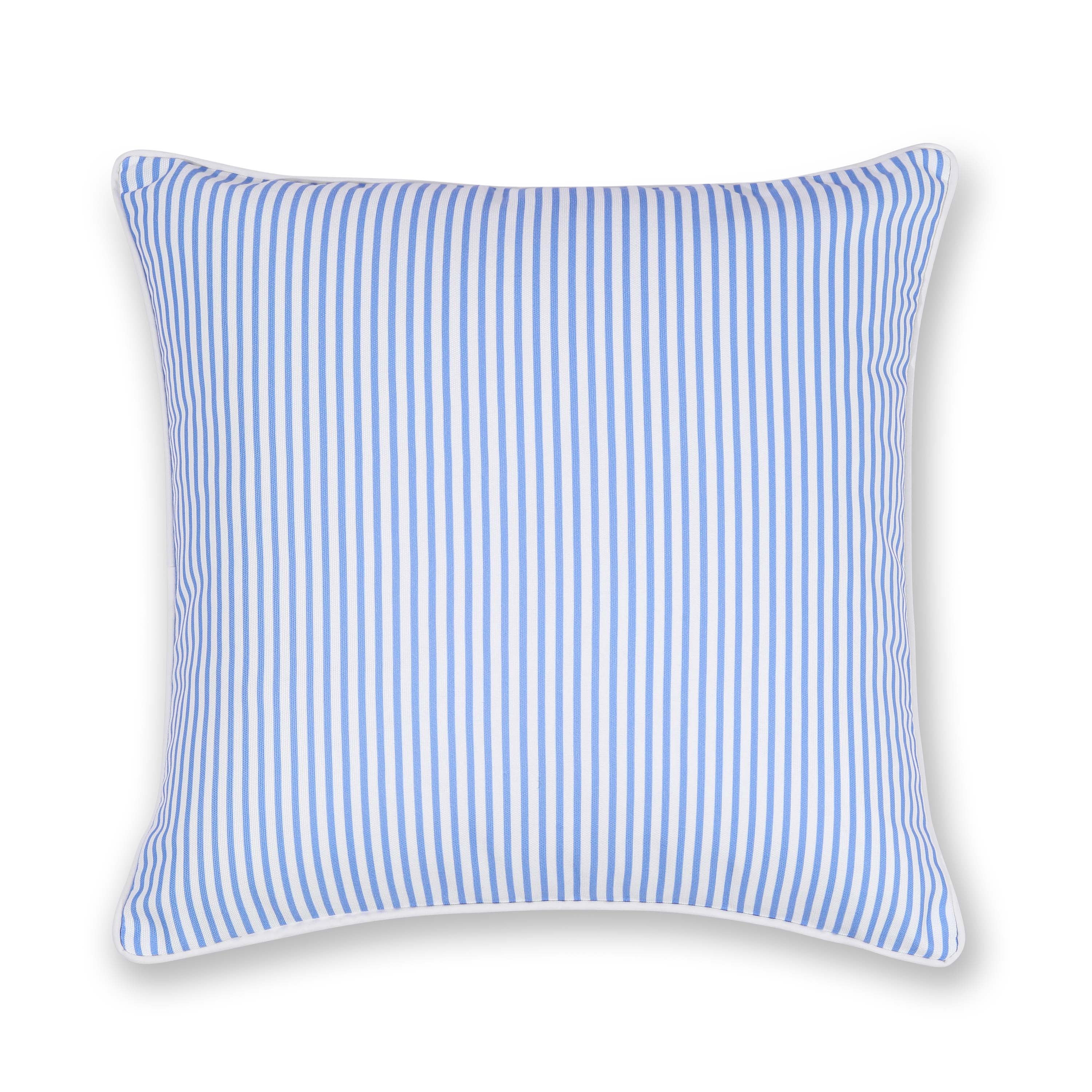 Hofdeco Premium Coastal Patio Indoor Outdoor Pillow Cover Only, 20"x20" Water Repellent for Backyard, Couch, Cornflower Blue Stripe