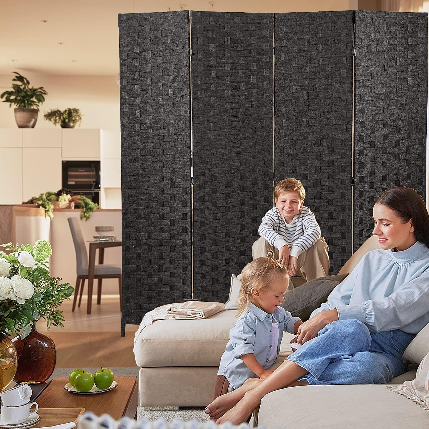 Room Dividers Folding Screens Privacy Screen Room Panel 4 Panel Partition Wall Tall Room Divider for Living Room Bedroom Study Portable Room Seperating Home Furniture Wall Dividers, Black