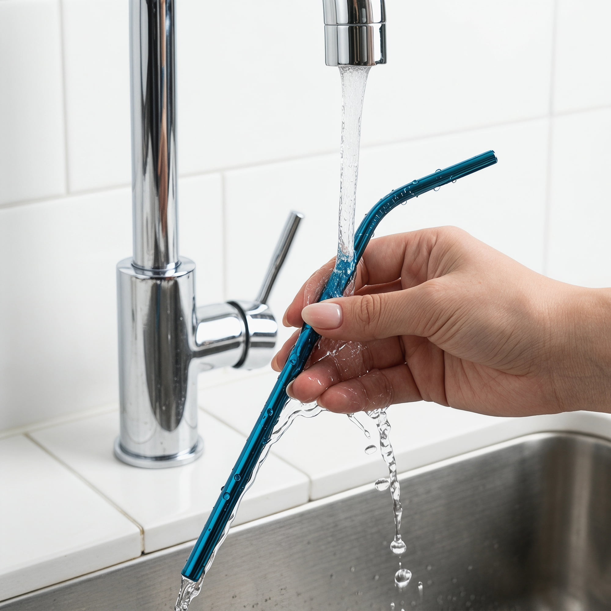 Unique Bargains 10Pcs Reusable Stainless Steel Dishwasher Safe Straws Blue